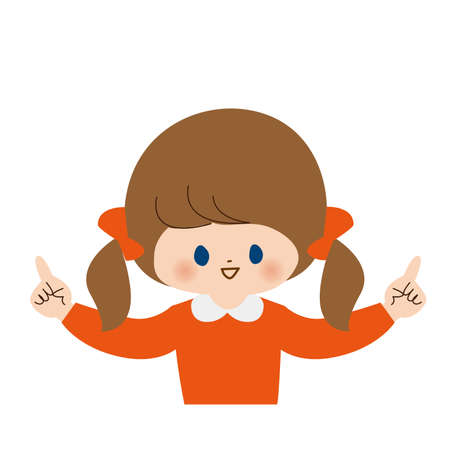 Upper body of a girl pointing with the index fingers of both hands.のイラスト素材