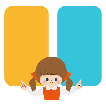 Upper body of a girl pointing with the index fingers of both hands and two flames.のイラスト素材