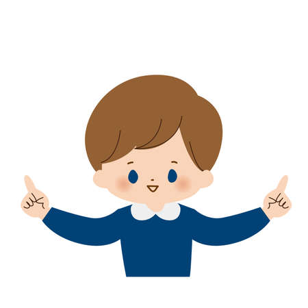 Upper body of a boy pointing with the index fingers of both hands.のイラスト素材
