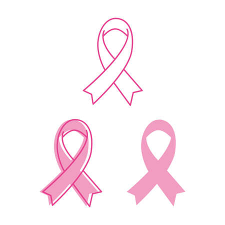 pink ribbon movement symbol mark line drawing and no line 3-piece set.のイラスト素材