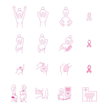 A set about breast cancer screening.のイラスト素材