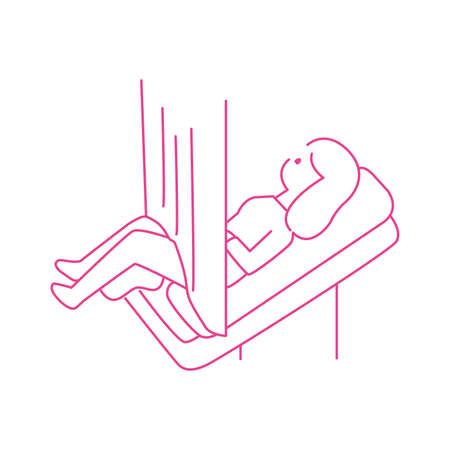 A woman undergoing a checkup on a gynecological examination table.のイラスト素材
