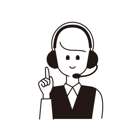 Upper body of a female operator with her right index finger up.のイラスト素材