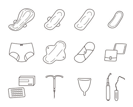 Sanitary products black and white icon set.のイラスト素材