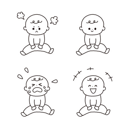 baby black and white line drawing set.のイラスト素材