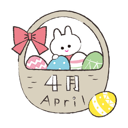 April image illustration with Easter motif (color). "4GATSU" means April.のイラスト素材