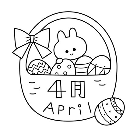 April image illustration with Easter motif (line drawing). "4GATSU" means April.のイラスト素材