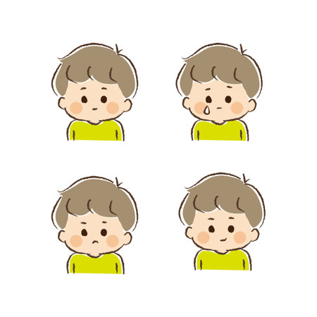 Emotions set of boys with poor facial expressions.のイラスト素材
