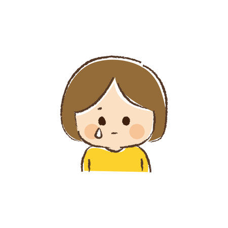 The upper body of an androgynous kid who spills tears from one eye with a sad expression.のイラスト素材