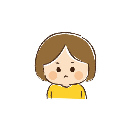 Upper body of an androgynous kid with a frustrated expression.のイラスト素材