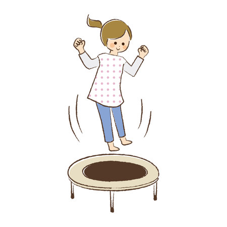Woman playing on a home trampoline.のイラスト素材