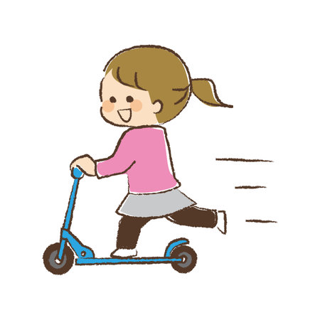 A girl riding a kickboard.のイラスト素材