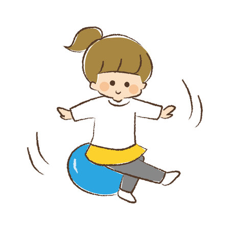 A girl is on a balance ball.のイラスト素材