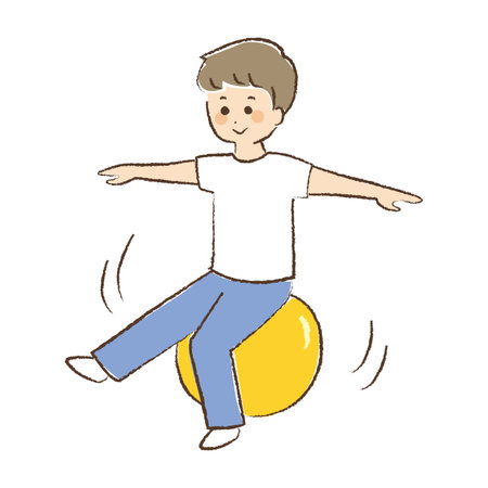 A man is on a balance ball.のイラスト素材