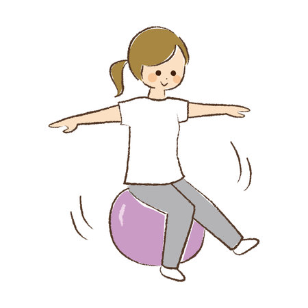 A woman is on a balance ball.のイラスト素材