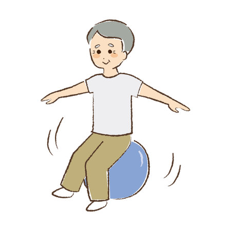 A old man is on a balance ball.のイラスト素材