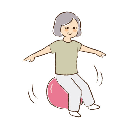 An old woman is on a balance ball.のイラスト素材