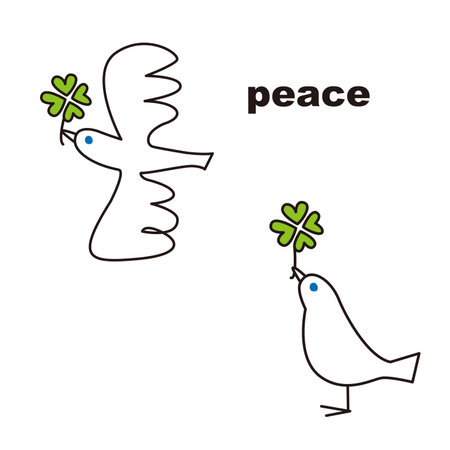 White bird set holding a four-leaf clover.のイラスト素材