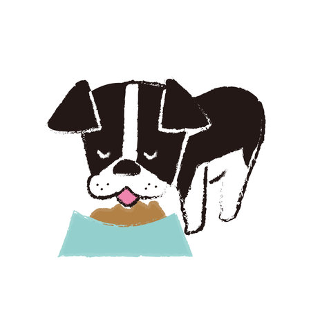 French bulldog eating dog food.のイラスト素材