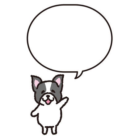 A smiling french bulldog standing on two legs with a speech bubble.のイラスト素材