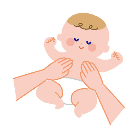 Baby being massaged with a comfortable expression.のイラスト素材