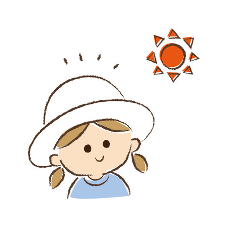 A girl wearing a hat to protect against sunburn.のイラスト素材