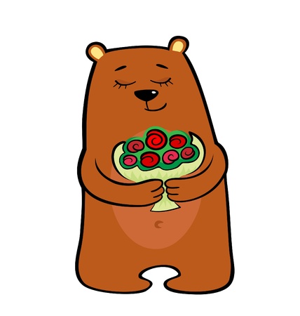 Teddy bear holding bouquet of roses  のイラスト素材