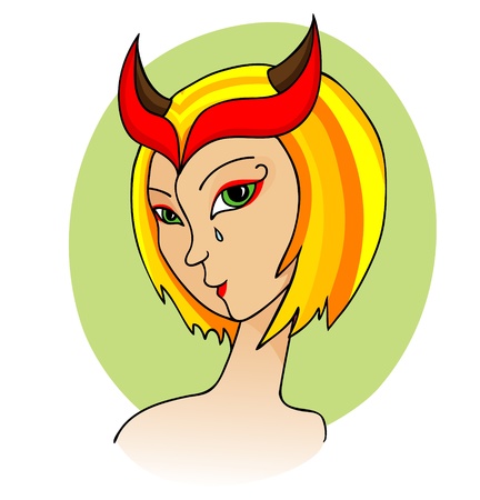 Beautiful young blonde women with Demon Halloween party headdressのイラスト素材