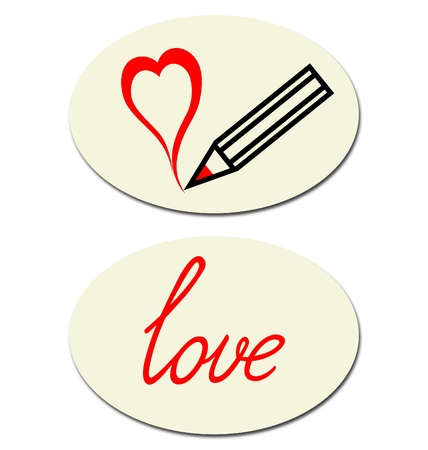 illustration of two stickers - love and drawing heartのイラスト素材