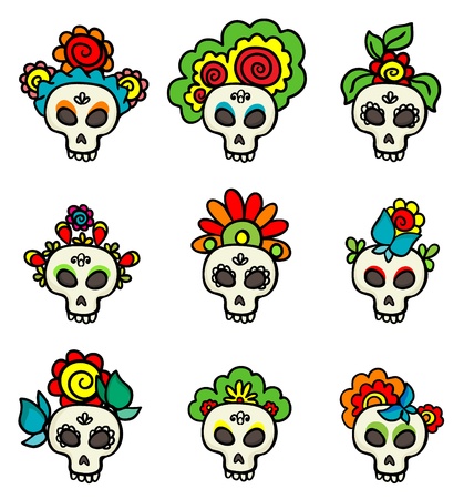 set with colorful skullsのイラスト素材