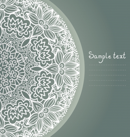 Round lace ornament background. Round ornament with many details, looks like crocheting handmade lace, lacy arabesque designs. のイラスト素材