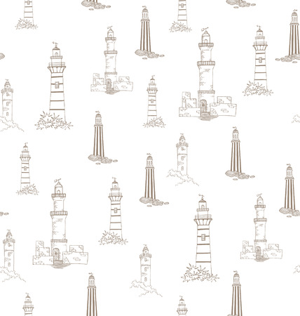 Lighthouses in vintage style - vector pattern seamless  のイラスト素材