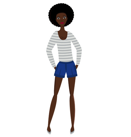 Pretty stylish african american woman with beautiful curly hair. Street fashionのイラスト素材