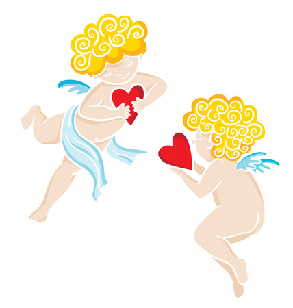 Hand drawn angels with heart. Valentines or wedding cardのイラスト素材