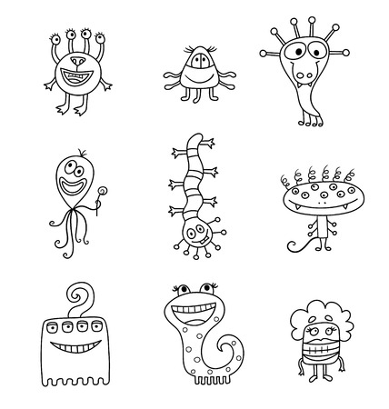 Cute Monsters and Aliens isolated on white background. Collection Set of pretty monsters.のイラスト素材