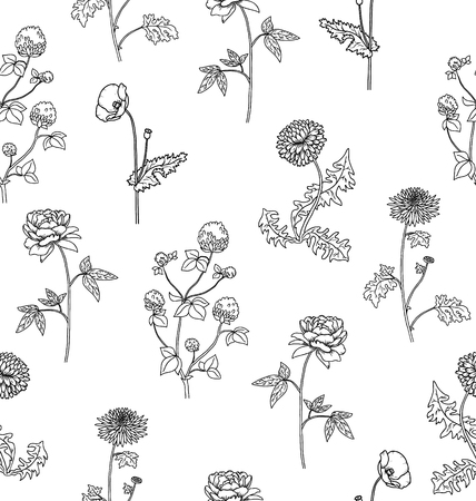 Vector seamless pattern with flowers isolated on whiteのイラスト素材
