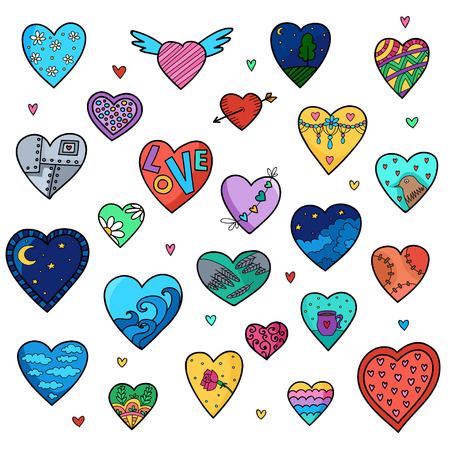 Set of vector sketch hearts isolated on whiteの写真素材