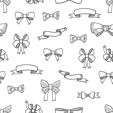 Doodle style banner, sketch ribbons and bows on white backgroundのイラスト素材