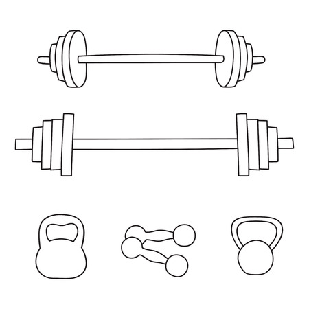 A set of simple dumbbells and barbells isolated on whiteのイラスト素材