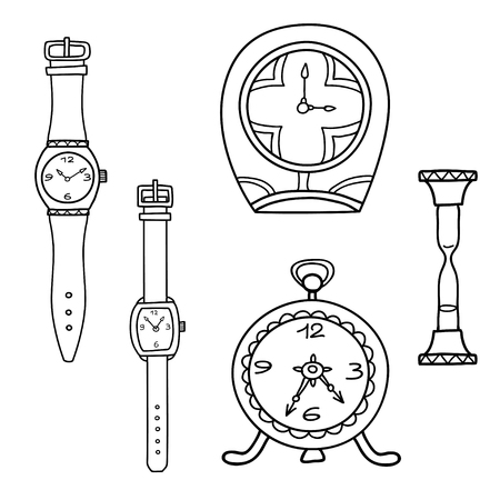 Vector set of doodle hand drawn watches isolated on white.のイラスト素材