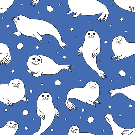 Pretty Seals seamless pattern. Vector marine background.のイラスト素材