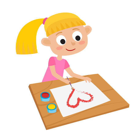Little cute artist. Vector illustration of adorable little blondのイラスト素材