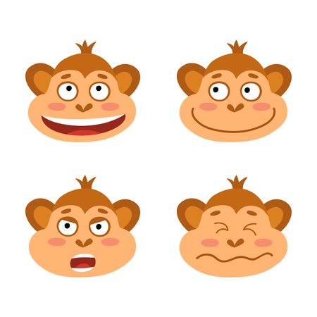 Vector set with monkey emotion faces. Cute little monkeys.のイラスト素材