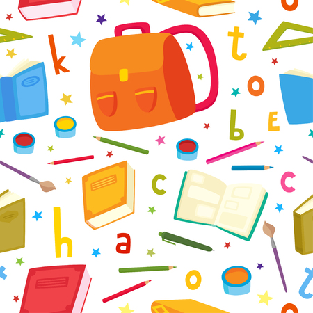 A Vector seamless pattern with school elements isolated on white.のイラスト素材