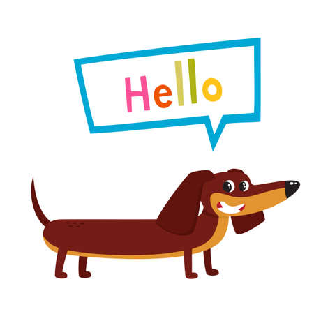 Vector illustration of cartoon brown funny dachshund isolated on white background.のイラスト素材