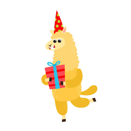 Vector illustration of cartoon funny alpaca isolated on white background.のイラスト素材