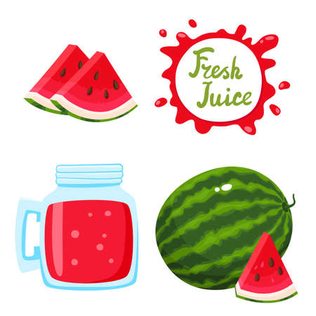 Vector set of watermelon juice and watermelon isolated on whiteのイラスト素材