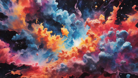 3d illustration of a fantasy space background with stars and nebulaの素材