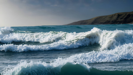 Waves breaking on the shore of the island of Crete, Greeceの素材