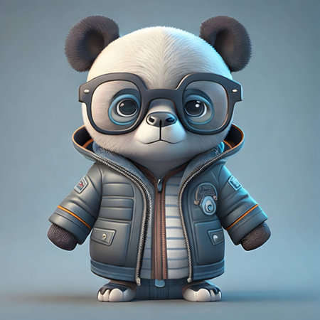 Cute panda bear cartoon character in astronaut costume - 3D Illustrationの素材